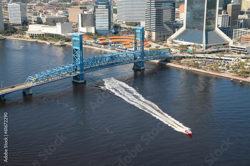Blue Bridge and Boat Downtown Jacksonville Florida