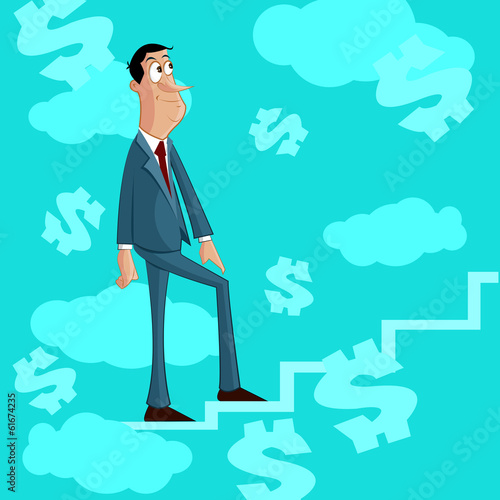 Businessman climbing stairs of Success photo
