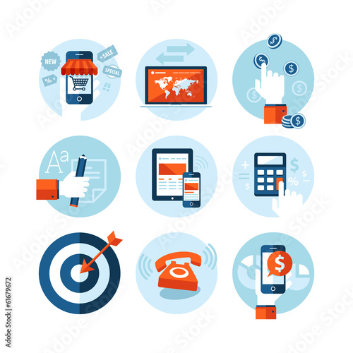 Set of modern flat design icons for e-business