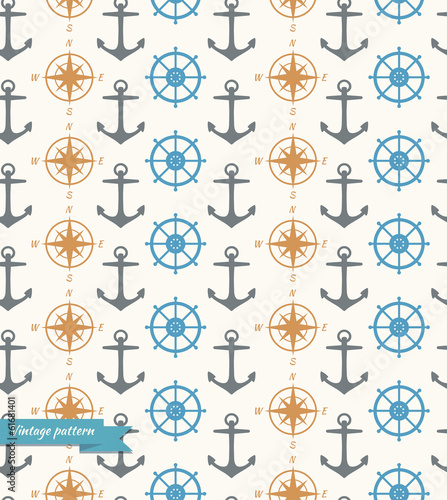 Seamless vintage background with maritime symbols
