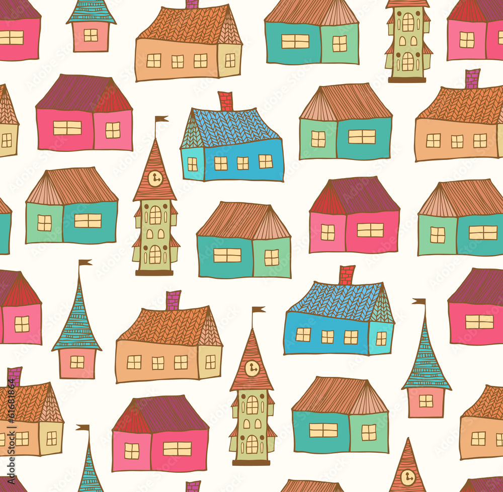 Seamless pattern with decorative houses Seamless pattern with decorative houses