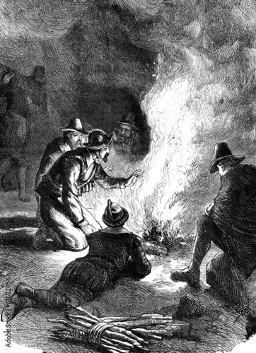 Obraz na plátně Pilgrim Fathers on the shores of New Plymouth