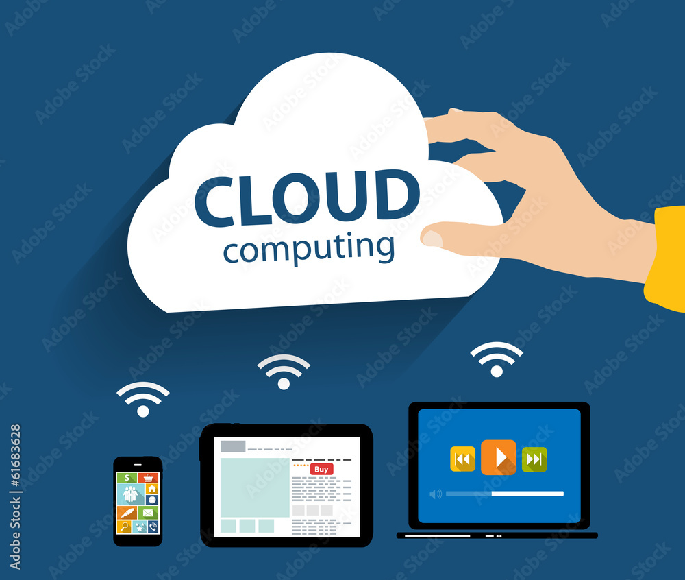 Cloud Computing Concept on Different Electronic Devices. Vector Cloud Computing Concept on Different Electronic Devices. Vector