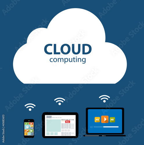 Cloud Computing Concept on Different Electronic Devices. Vector