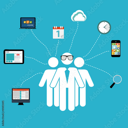 Cloud Computing Concept on Different Electronic Devices. Vector