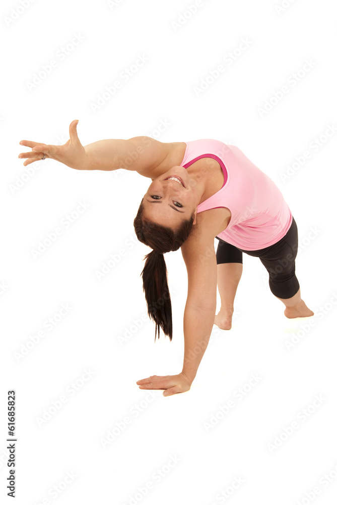 Female yoga model in Wild Thing Camatkarasana pose