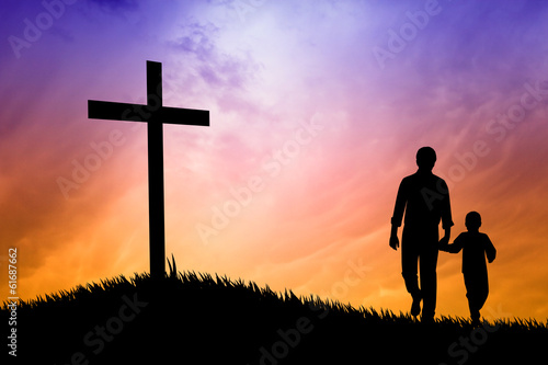 father and son under the cross