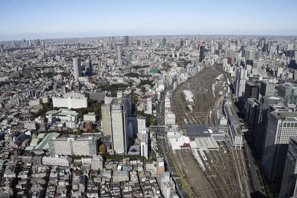 Aerial view of Shinagawa station areas