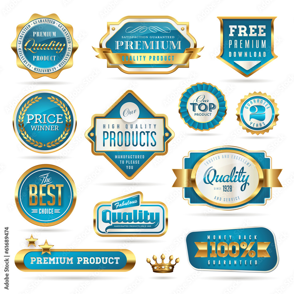 blue and golden quality stickers and seals blue and golden quality stickers and seals