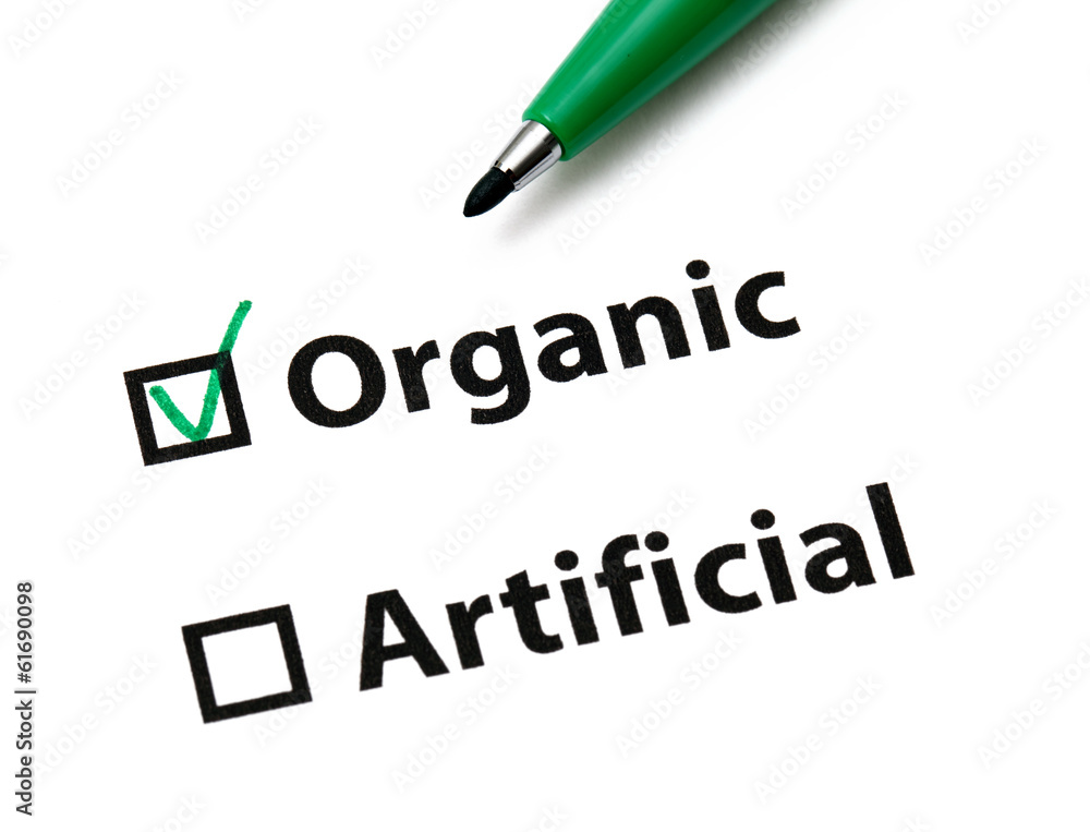 Organic or artificial concept for food Organic or artificial concept for food