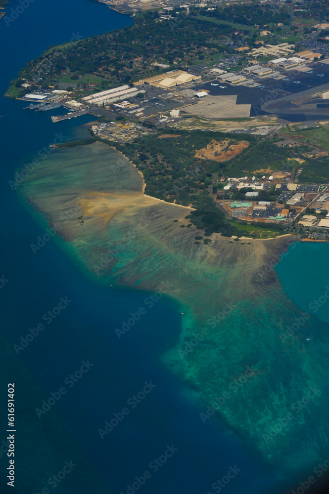 Aerial view of tropical beach and water