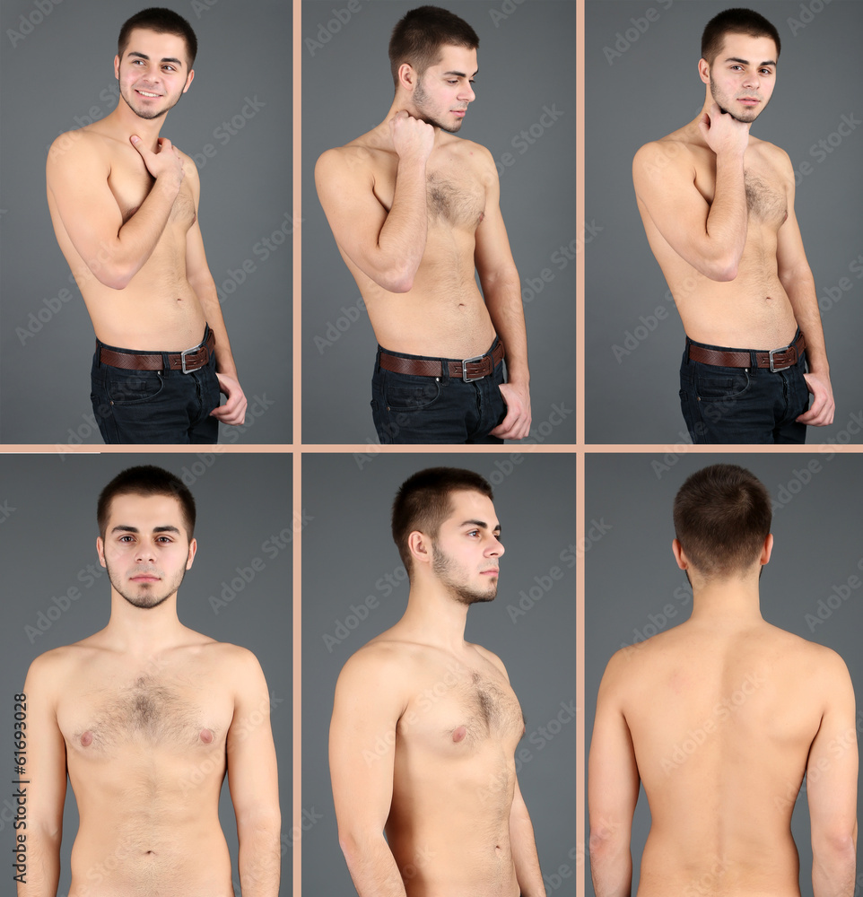 Snapshots of model. Handsome man on grey background Snapshots of model. Handsome man on grey background