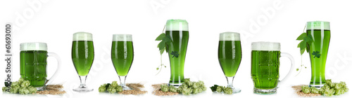 Collage of green beer, isolated on white. St. Patrick's Day