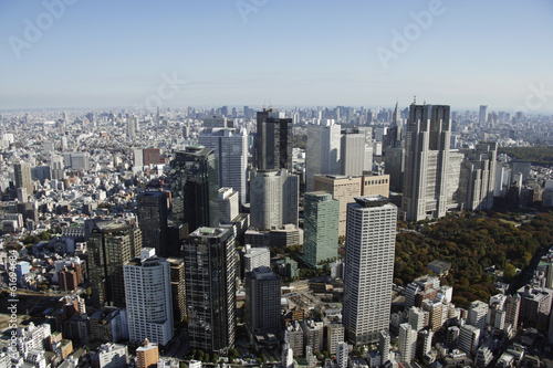 Aerial view of high-rise buildings in the Shinjuku subcenter