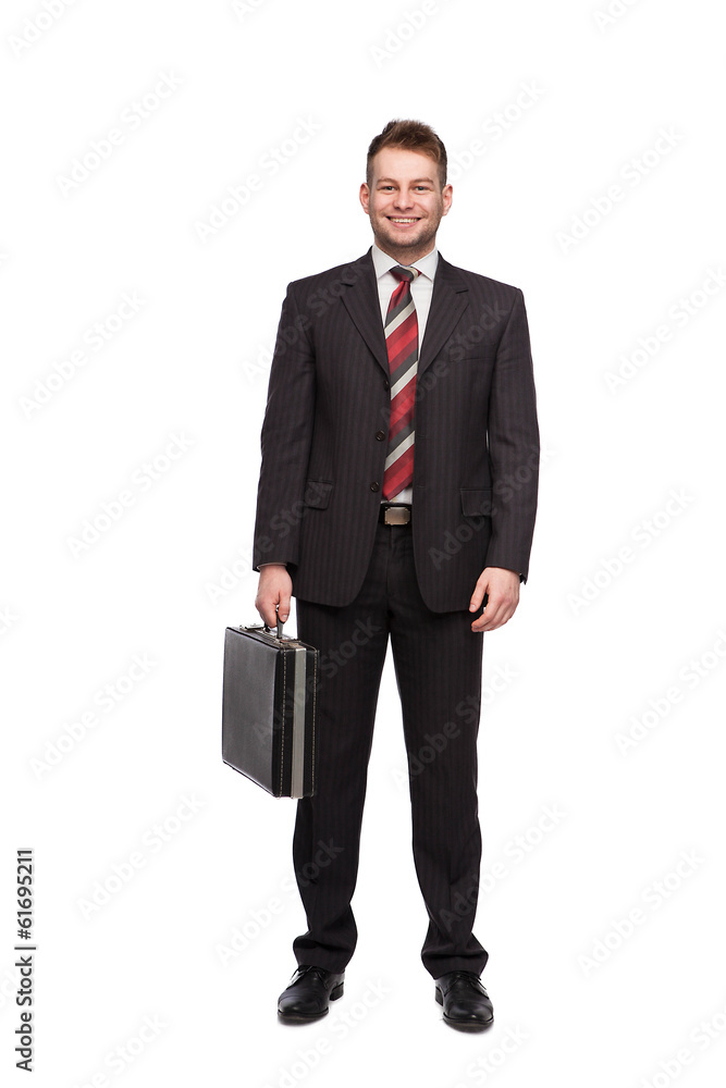 smiling and relaxed businessman with briefcase smiling and relaxed businessman with briefcase