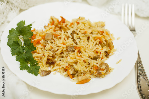 boiled rice with meat