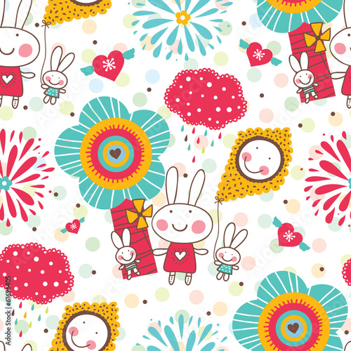 Cheerful children's pattern with little rabbits.