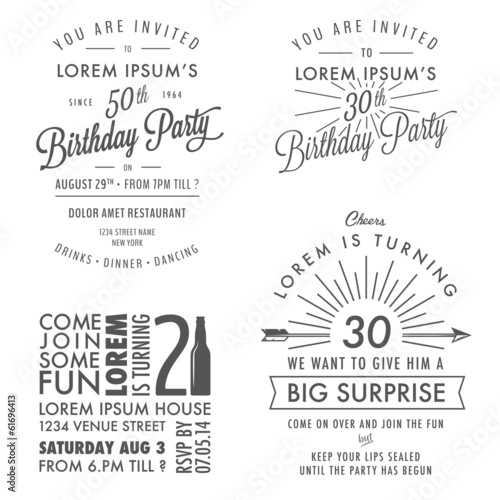 Vintage adult birthday invitation design elements