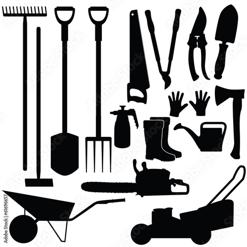 Silhouettes of gardening tools, vector