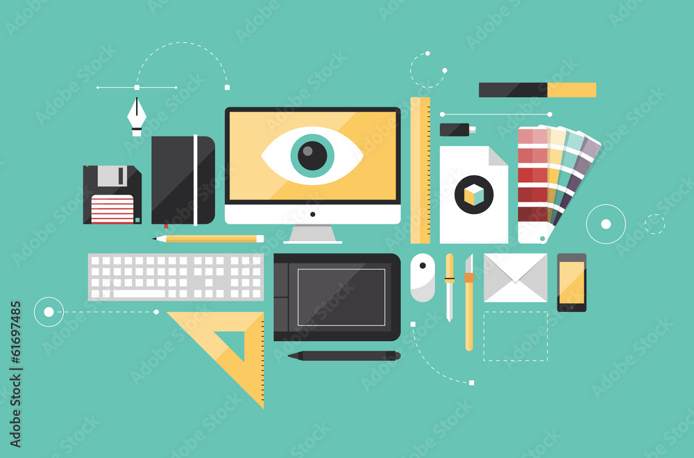 Naklejka premium Graphic designer workplace flat illustration