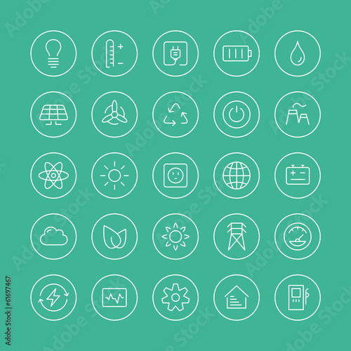 Power and energy flat line icons