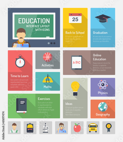 Education flat web elements with icons