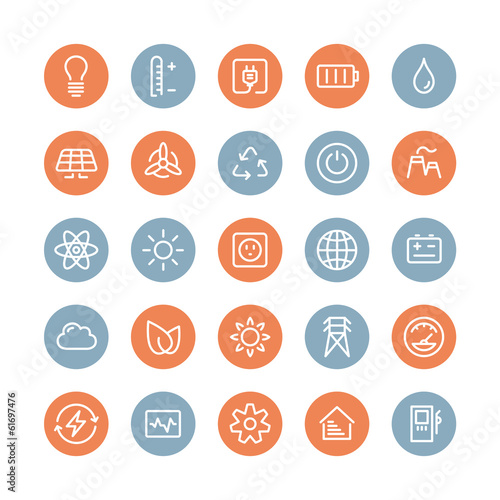 Power and energy flat icons set