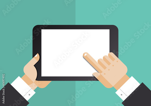 Businessman with tablet computer flat illustration