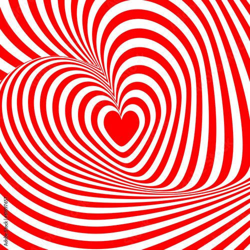 Design heart swirl rotation illusion background. Abstract stripe