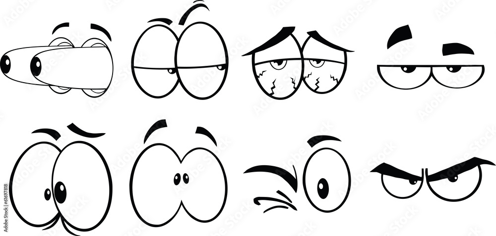 Black And White Cartoon Eyes 2 Collection Set Stock Vector | Adobe Stock