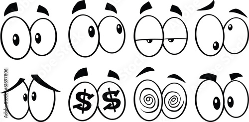 Black And White Cartoon Eyes 1  Collection Set