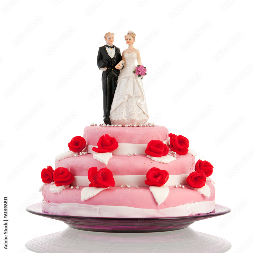 Wedding cake with couple - obrazy, fototapety, plakaty 