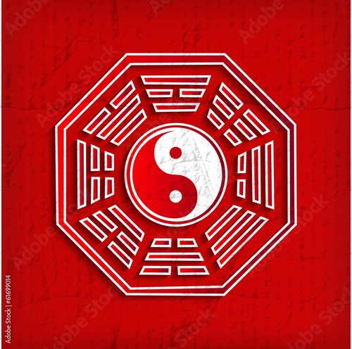 Chinese Bagua symbol on red - vector illustration photo