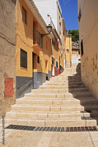 Old Narrow Street and Stairs Sidewalk in Biar Alicante