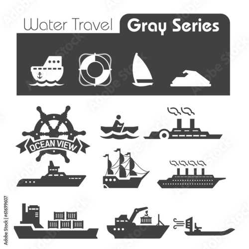 Water Travel Icons Gray series