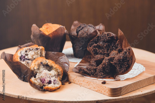 Delicious muffins on the table.