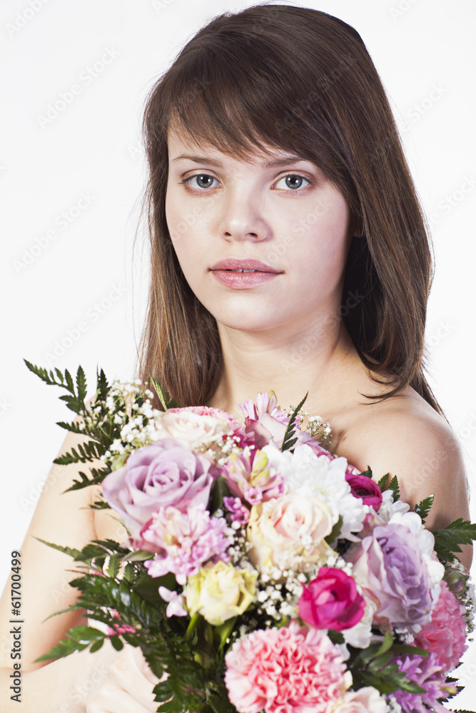 young woman with bouquet