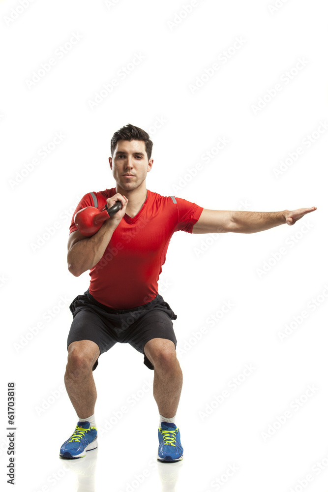 Fototapeta premium man doing cross fit training isolated on white background