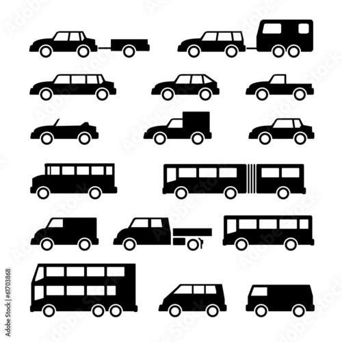 Set icons of car and bus