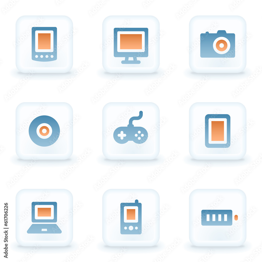Electronics web icons, white glossy buttons Electronics web icons, white glossy buttons