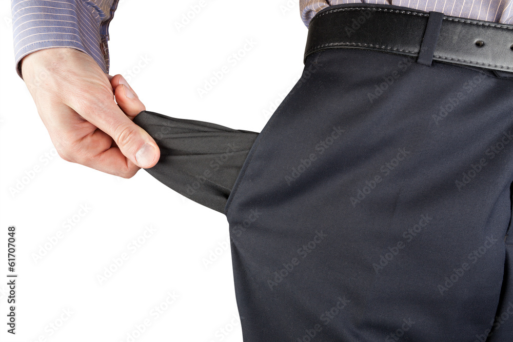 business man showing empty pocket