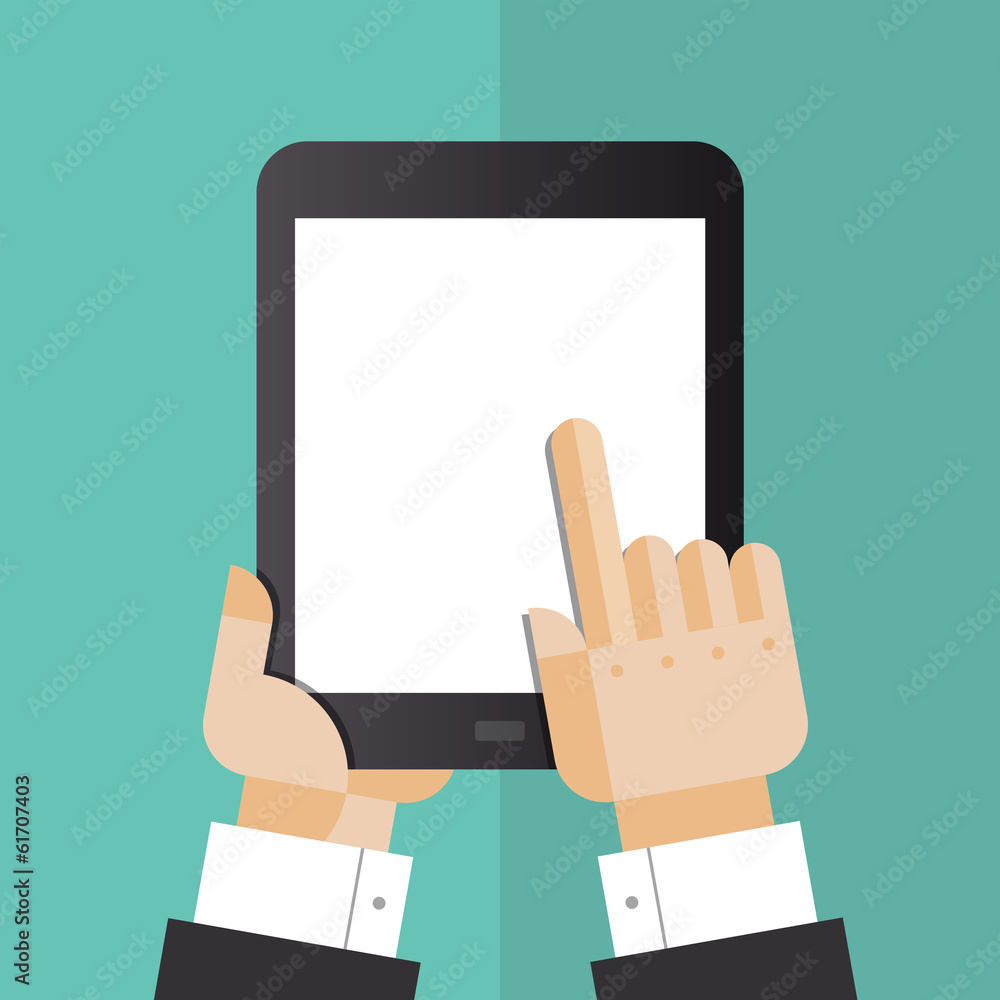 Digital tablet with hands flat illustration Digital tablet with hands flat illustration