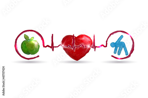 Watercolor healthy living health care symbols