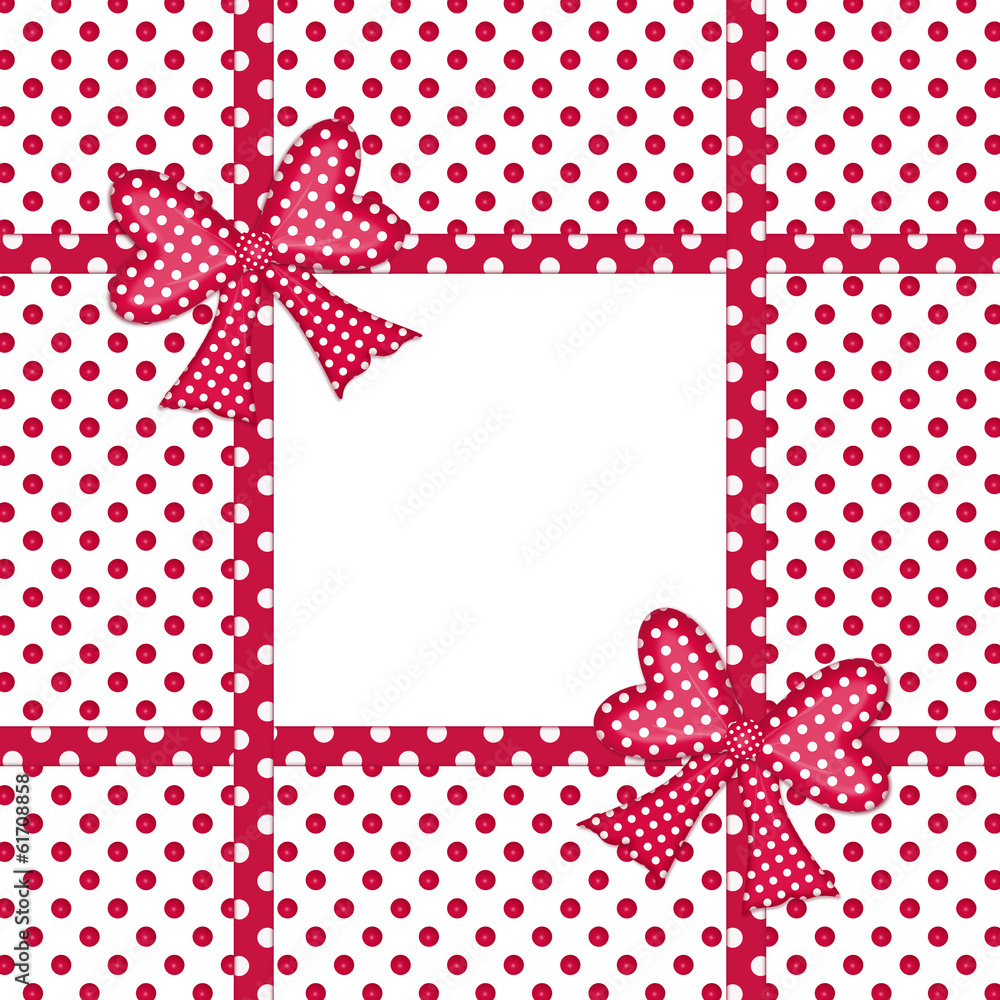Gift bows and ribbons over white background with red polka dots