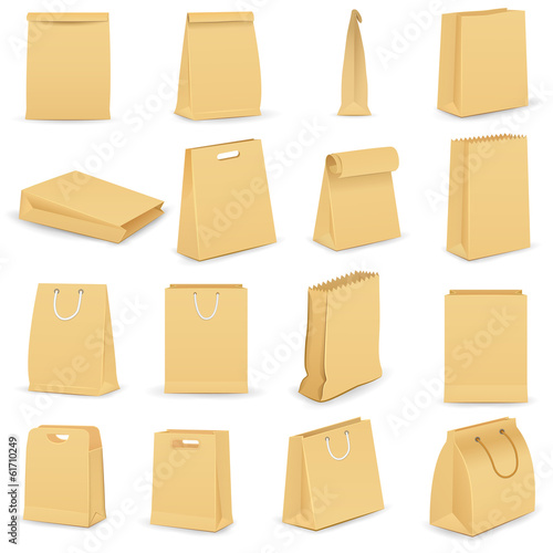 vector illustration of collection of brown paper bag