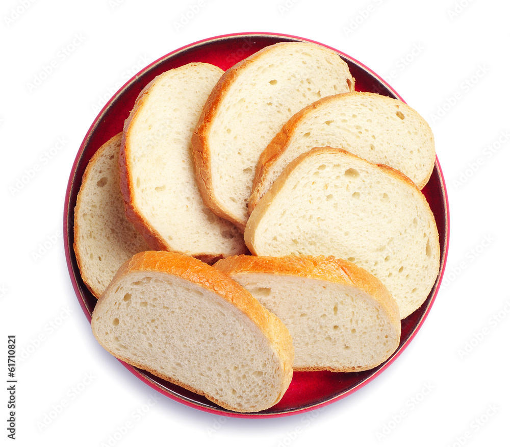 Slices bread in red plate