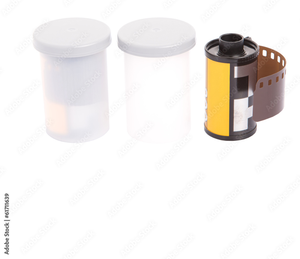 35mm still camera film cartridge over white background 35mm still camera film cartridge over white background