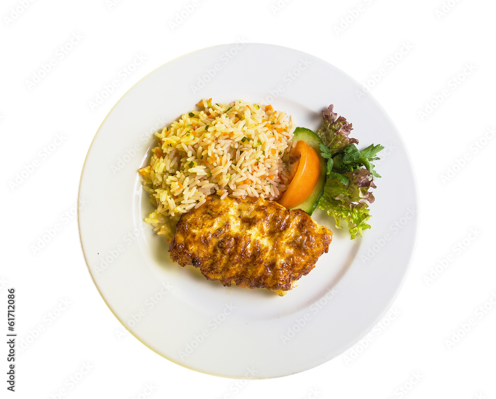 fish fillet with mayonnaise and garnished with rice fish fillet with mayonnaise and garnished with rice
