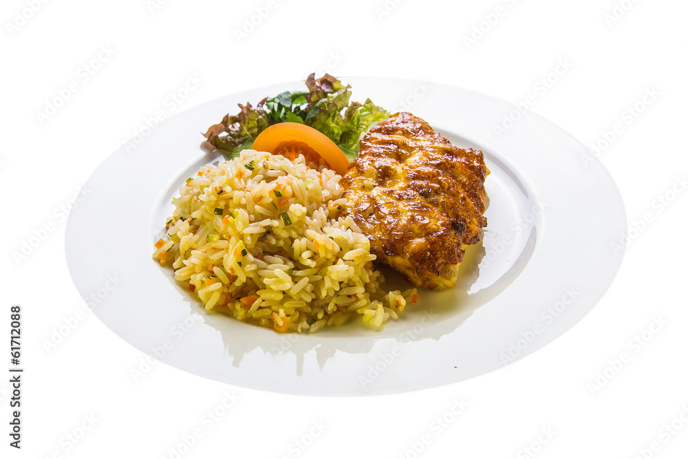 fish fillet with mayonnaise and garnished with rice fish fillet with mayonnaise and garnished with rice