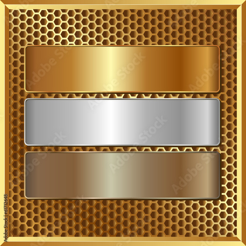 golden panel and three banners